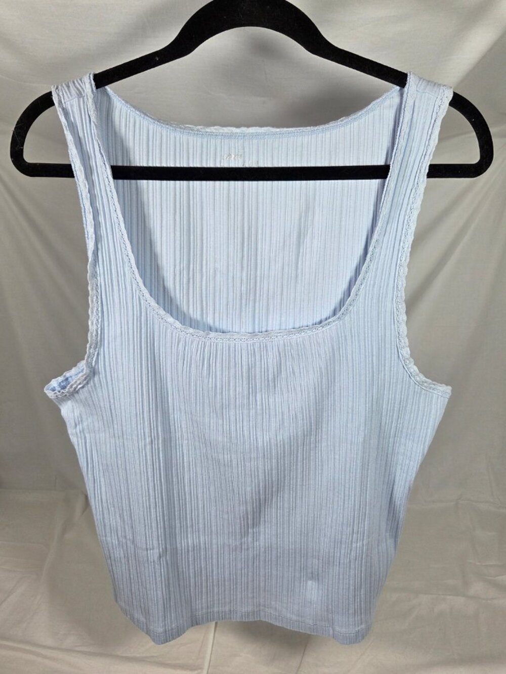 Aerie Light Blue Ribbed Scoop Neck Tank with Lace Trim Size XL